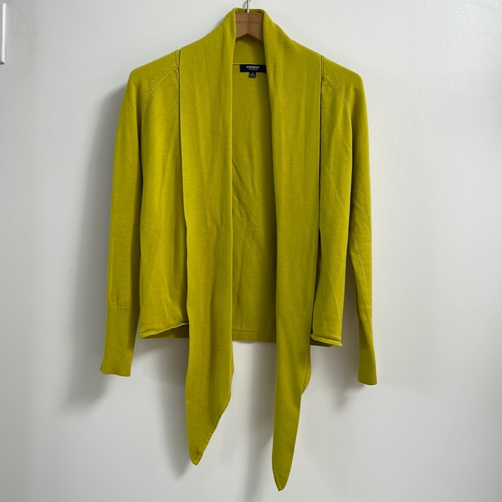 Premise Open Front Draped Cardigan in Chartreuse